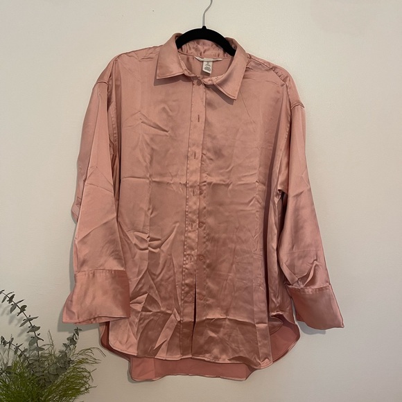 Pale Pink Silk Button Down Oversized - Picture 1 of 3